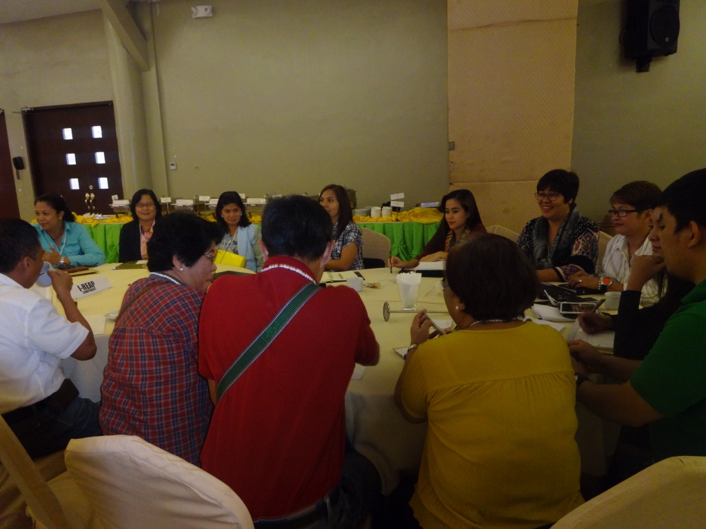 RPCO V I-REAP Component Head Adelina A. Losa (6th from left) shares issues and concerns regarding I-REAP implementation with her counterparts from NPCO, PSO, and RPCOs during the Workshop with World Bank team.