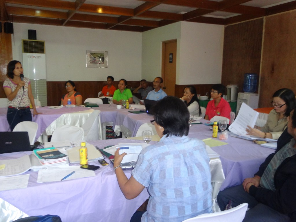 Cherry B. Legazpi of PPMIU-Sorsogon presents the revised VCA for seaweeds to the panel of evaluators during the Coaching/Mentoring on the Finalization of VCA for the Province of Sorsogon and Albay held on October 6, 2015 at Macagang Hotel and Resort in Nabua, Camarines Sur.  