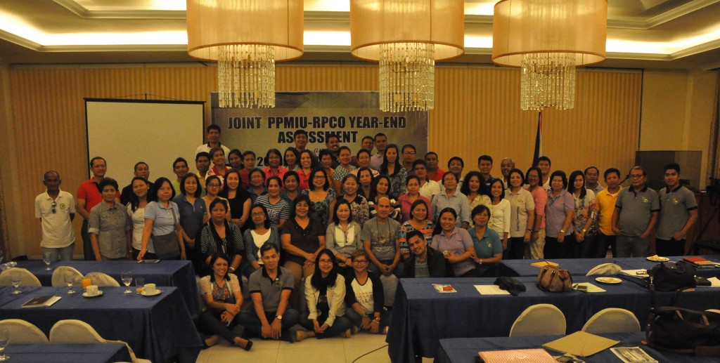 BEST AMONG THE BEST. PRDP-Bicol Deputy Project Director Dr. Elena B. Delos Santos (2nd row, seated, 4th from left) pose with the Regional Project Coordination Office V component heads and staff and their City/Provincial Project Management and Implementing Units counterparts during the Joint PPMIU-RPCO Year-End Assessment and CY 2016 Planning Workshop held on January 19-22, 2016 at La Venezia Hotel in Legazpi City. 