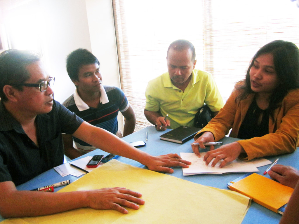 IDEA-SHARING. The members of the group of Palawan coconut traders, E-Telligent Solutions consultant Nixon Edora (first from left), E-Telligent internal operations staff Vincent Calanaga (second), Bataraza Parts Supply owner and manager Albert Yan (third), and Provincial Planning and Development Office representative Jamie Lagrada share their ideas and experiences on the current situation of traders in the province. (Photo by Gumamela Celes Bejarin, DA-PRDP PSO South Luzon InfoACE Unit)