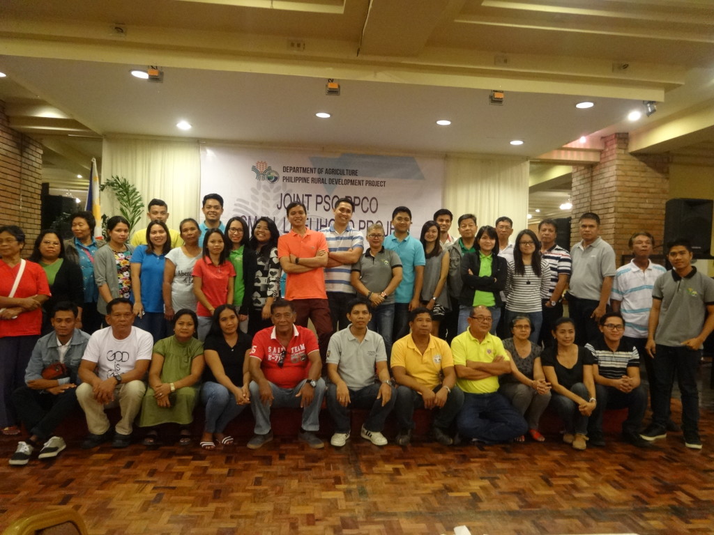 PRDP South Luzon Director Shandy M. Hubilla (center, in orange) pose with the  PSO and RPCO V I-REAP teams and participants of the Joint PSO-RPCO Small Livelihood Project Writeshop held on March 7-11, 2016 in Naga City. 