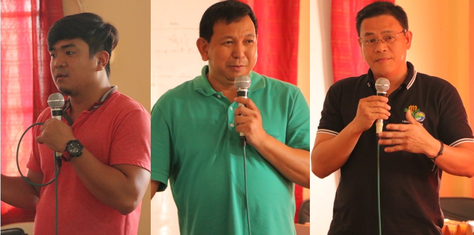 (L-R) Geographic Information System Officer Romille David, Economist James Sabio and Environment Safeguard Specialist Peter Gonzales discuss their respective units’ relevance to the Project and how they may effective aide the system of implementation.