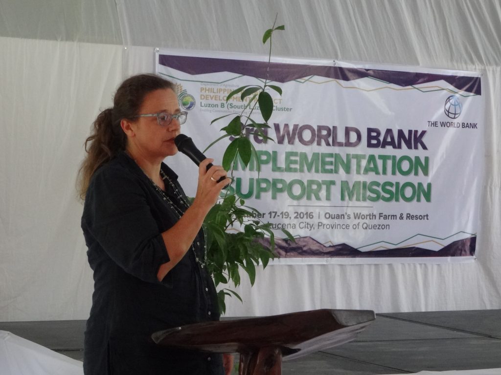 Lead Agriculture Economist and World Bank Task Team Leader Frauke Jungbluth shares the objectives of the 3rd World Bank Implementation Support Mission to South Luzon Cluster. (Photo by Annielyn L. Baleza, DA-PRDP RPCO V InfoACE Unit)